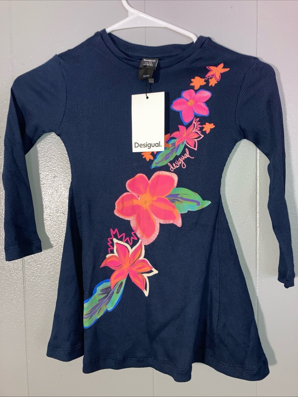 Desigual Black Knit Sleeveless Floral Embroidered Dress Toddler Size 3/4